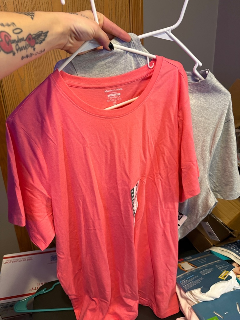 Members Mark Short Sleeve Tee - Coral Pink and grey